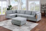 Living Room Furniture Ottoman Light Grey Dorris Fabric 1pc Cushion ottomans Wooden Legs