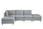 Living Room Furniture Ottoman Light Grey Dorris Fabric 1pc Cushion ottomans Wooden Legs