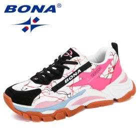 BONA 2022 New Designers Mesh Breathable Running Shoes Women Outdoor Walking Shoes Woman Fashion Sneakers Ladies Jogging Footwear (Color: Black F red)