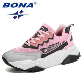 BONA 2022 New Designers Trendy Sneakers Women Jogging Shoes Trainers Lace Up Running Shoes Ladies Sport Shoes Feminimo Footwear (Color: Deep blue F green)