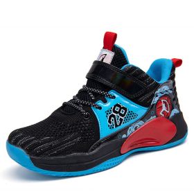 Retro Sport Kids Sneakers Boys Basketball Shoes for Children Sneakers Girls Shoes Basket Footwear Leather Non-slip Trainers 2022 (Color: Dark Blue)