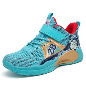 Retro Sport Kids Sneakers Boys Basketball Shoes for Children Sneakers Girls Shoes Basket Footwear Leather Non-slip Trainers 2022 (Color: Green)