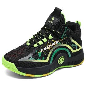 New Brand Boys Basketball Shoes Kids Sneakers Thick Sole Non-slip Children Sports Shoes Child Boy Basket Trainer Shoes Girls (Color: Black green)