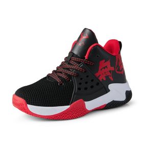 Boys Brand Basketball Shoes Kids Sneakers Thick Sole Non-slip Children Sports Shoes Child Boy Basket Trainer Shoes Girls 2022 (Color: Black red)