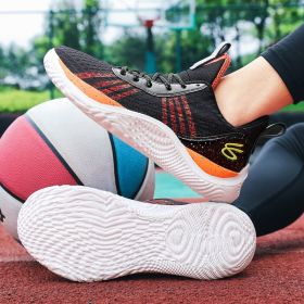 Summer men's basketball shoes net surface breathable student training shoes soft soled men's and women's sports shoes 36~45 (Color: BLACK)