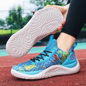 Summer men's basketball shoes net surface breathable student training shoes soft soled men's and women's sports shoes 36~45 (Color: Blue)