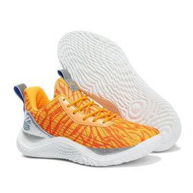 Summer men's basketball shoes net surface breathable student training shoes soft soled men's and women's sports shoes 36~45 (Color: Orange)