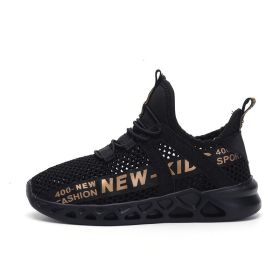 FLARUT Kids Running Shoes Sport Shoes Boys Sneakers Outdoor Light Tenis Basket Footwear Red Black Girl Breathable Soft Shoes (Color: gold hollow shoes)