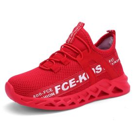 FLARUT Kids Running Shoes Sport Shoes Boys Sneakers Outdoor Light Tenis Basket Footwear Red Black Girl Breathable Soft Shoes (Color: red boys sneakers)