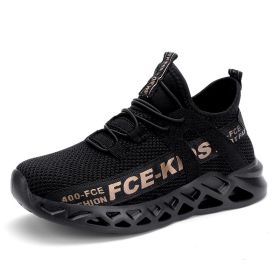 FLARUT Kids Running Shoes Sport Shoes Boys Sneakers Outdoor Light Tenis Basket Footwear Red Black Girl Breathable Soft Shoes (Color: gold boys sneakers)